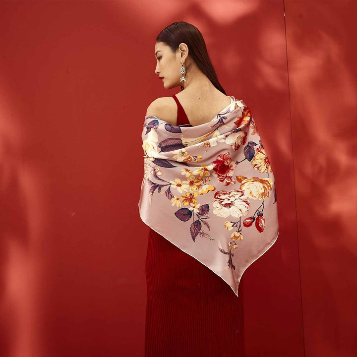 Chic Floral Square Silk Scarf