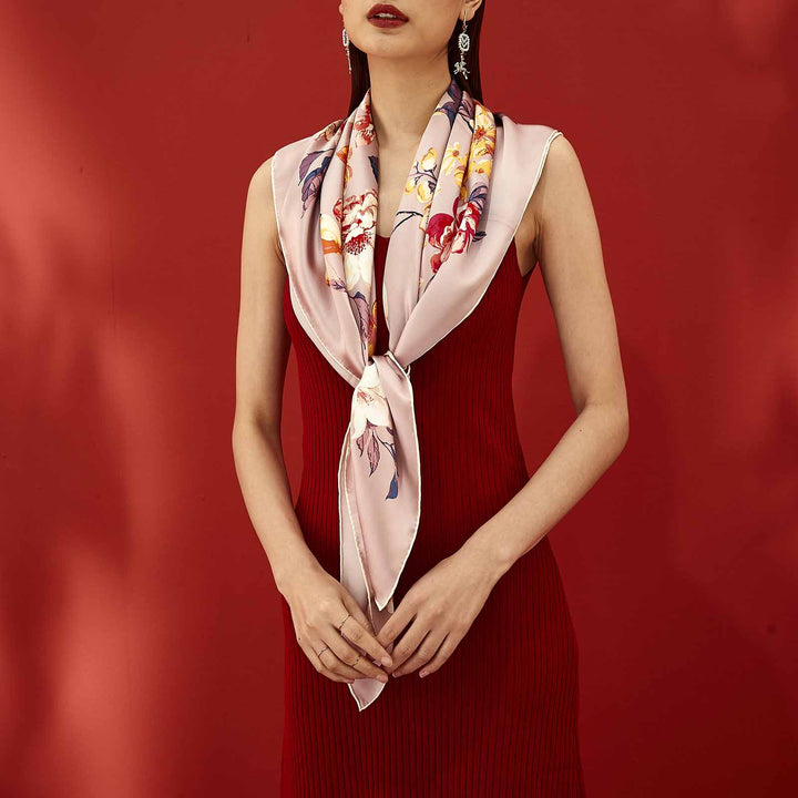 Chic Floral Square Silk Scarf