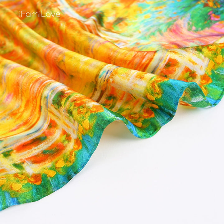 Chic Floral Rectangular Silk Scarf
