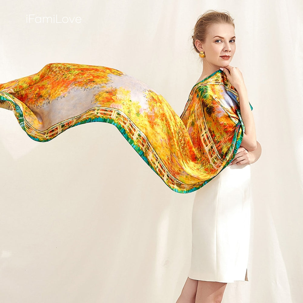 Chic Floral Rectangular Silk Scarf