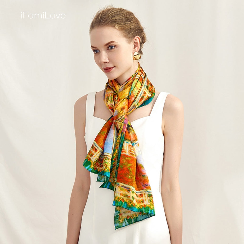 Chic Floral Rectangular Silk Scarf Ls-021 / 180*65Cm