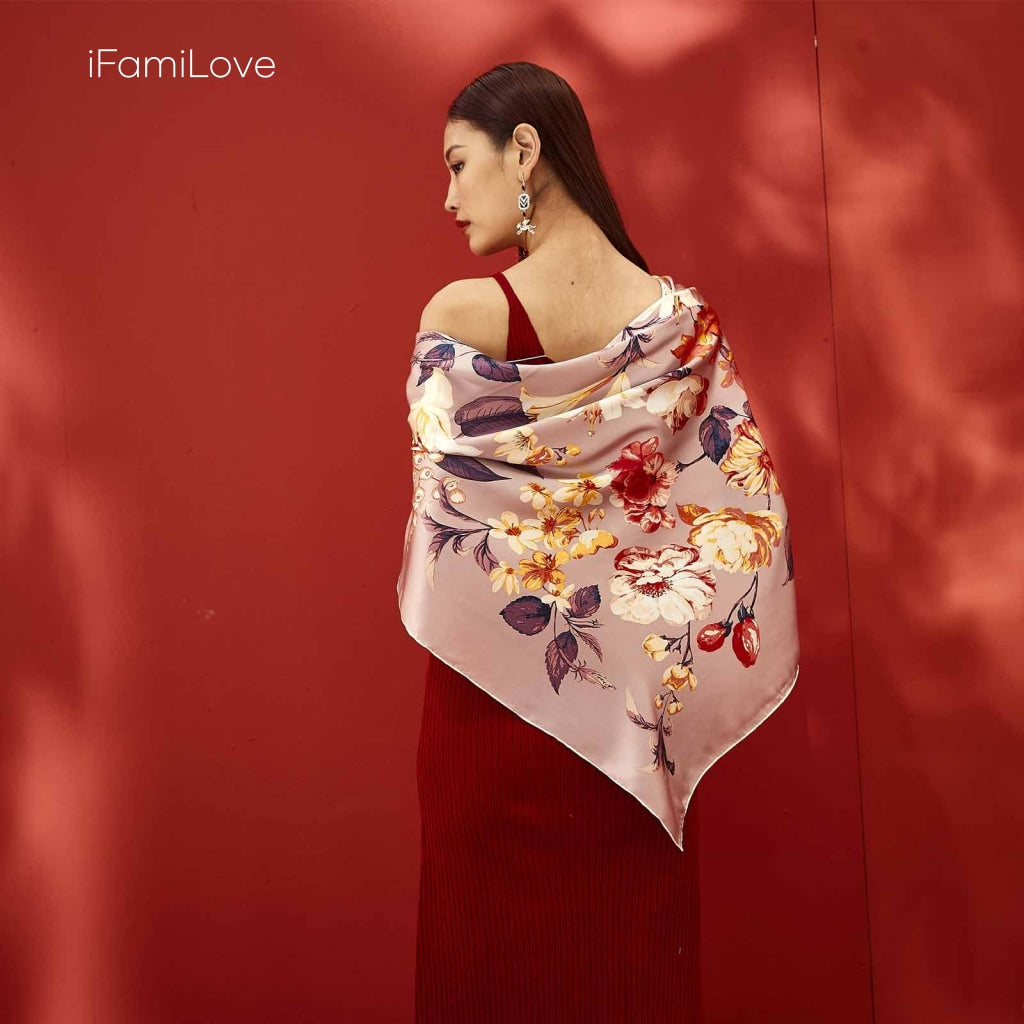 Chic Floral Square Silk Scarf