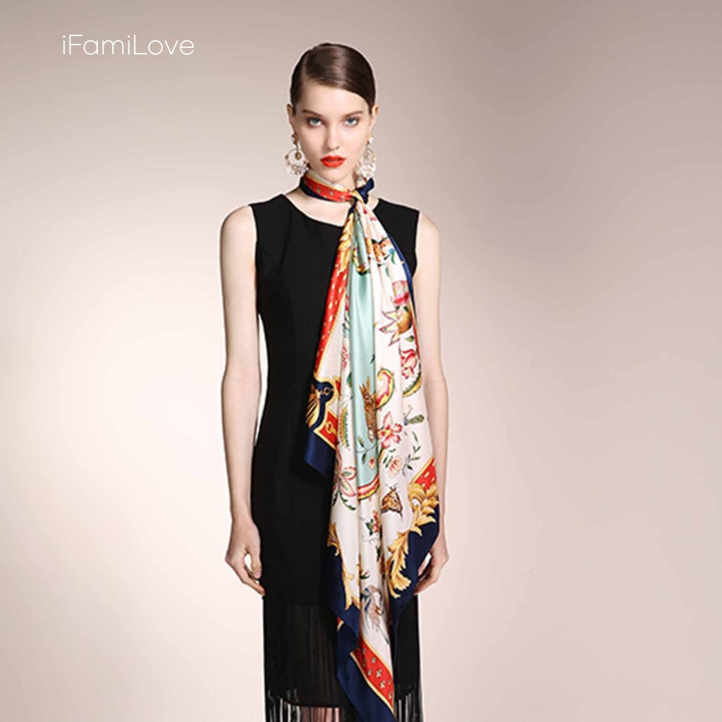 Chic Floral Square Silk Scarf