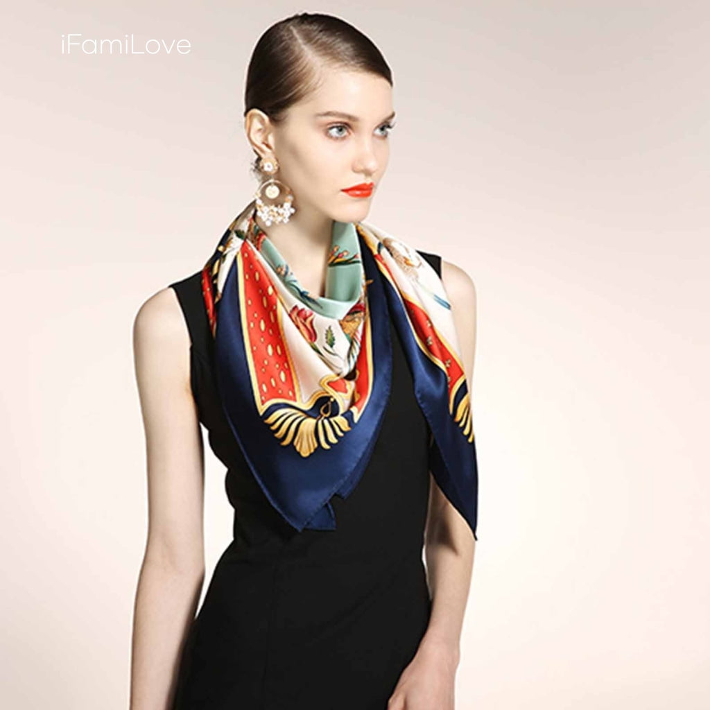 Chic Floral Square Silk Scarf
