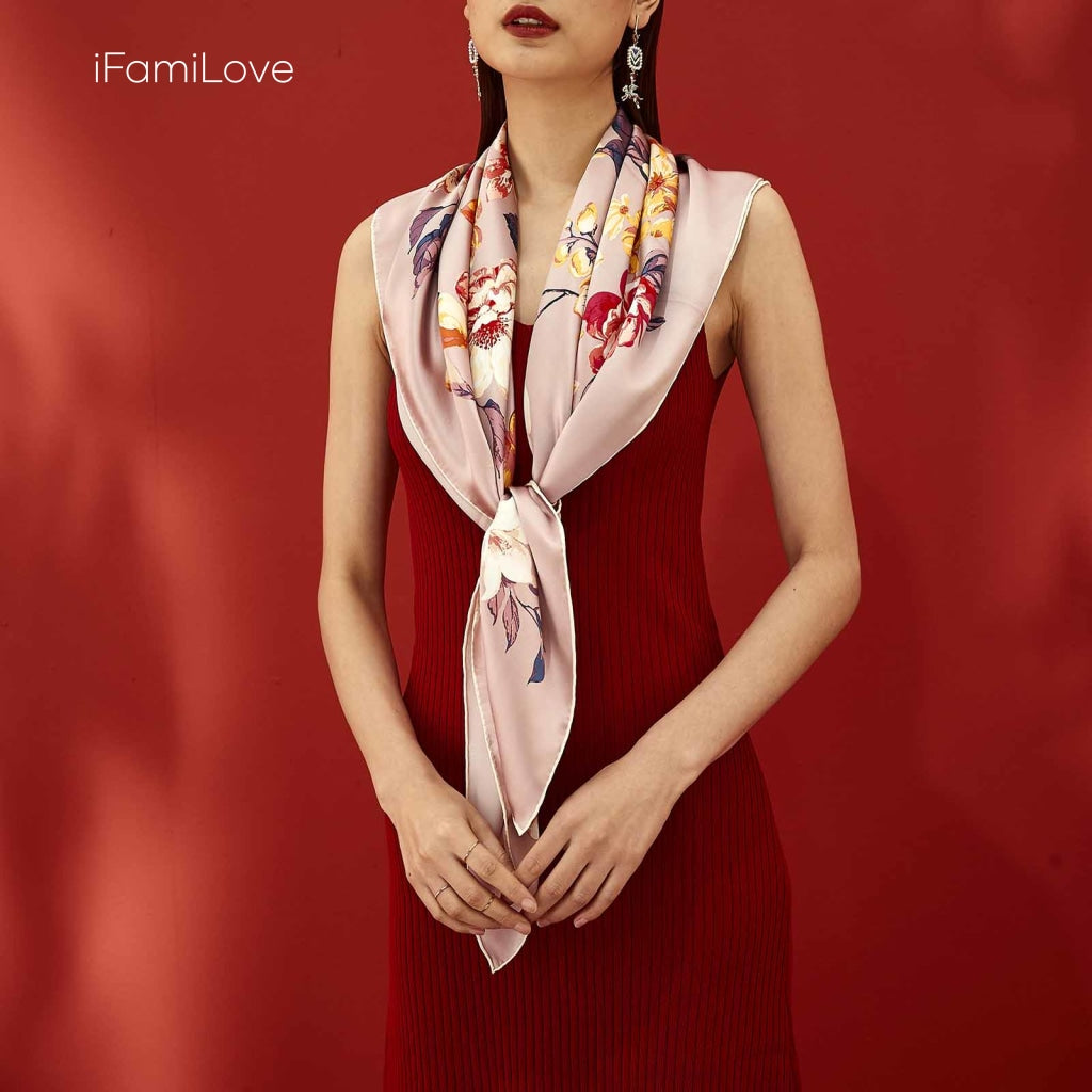 Chic Floral Square Silk Scarf Ls-008 / 105*105Cm