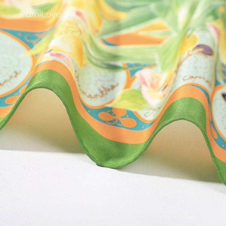 Chic Floral Square Silk Twill Scarf