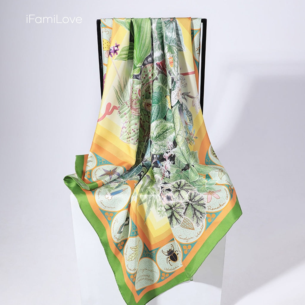 Chic Floral Square Silk Twill Scarf