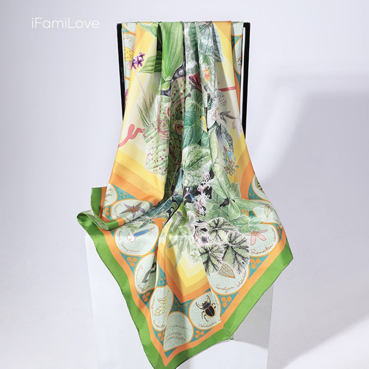 Chic Floral Square Silk Twill Scarf