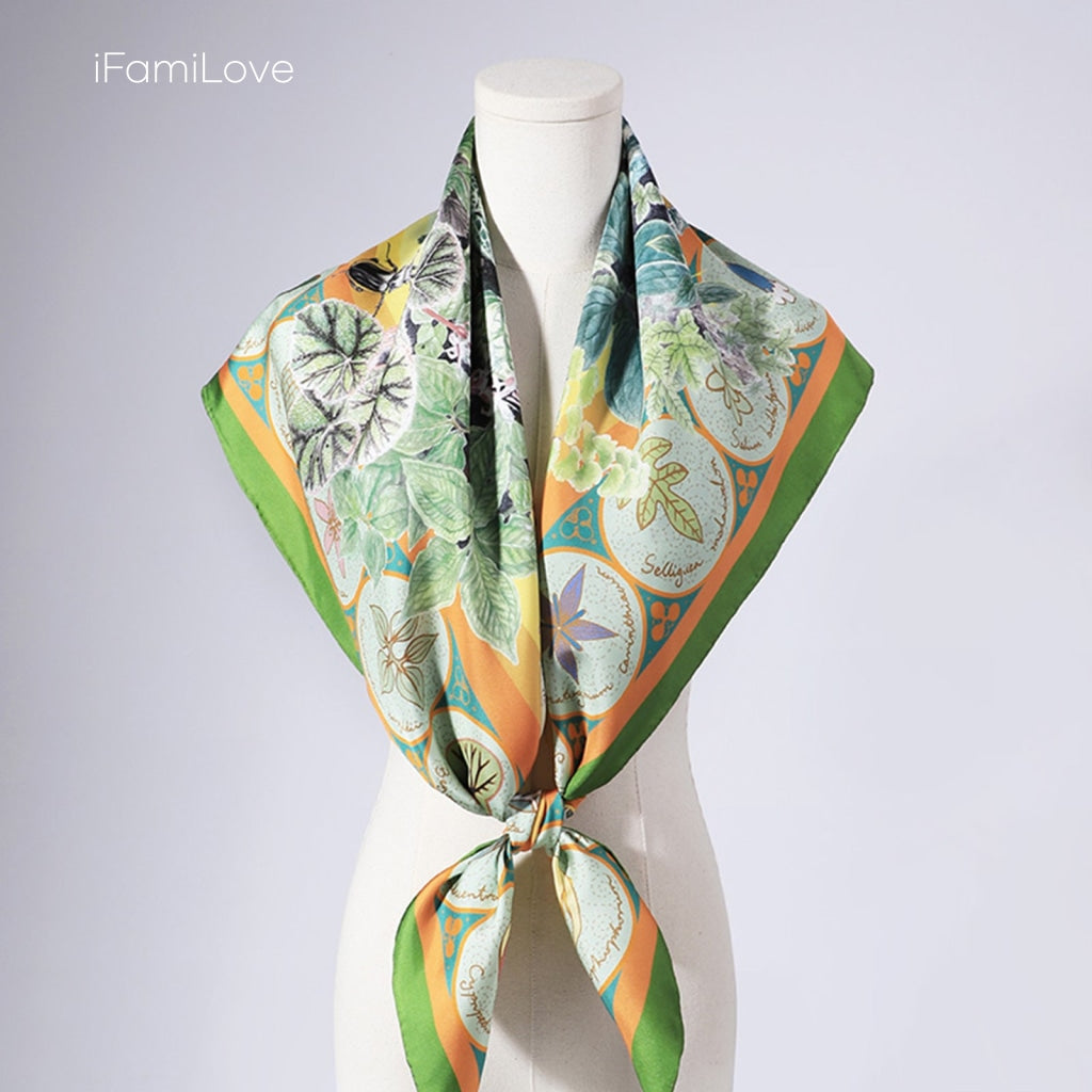 Chic Floral Square Silk Twill Scarf