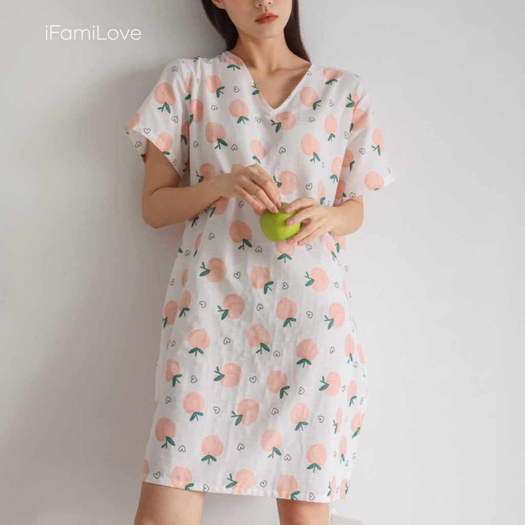 Classic Relaxed Cotton Ladies Night Skirt Juicy Peach / Free Size