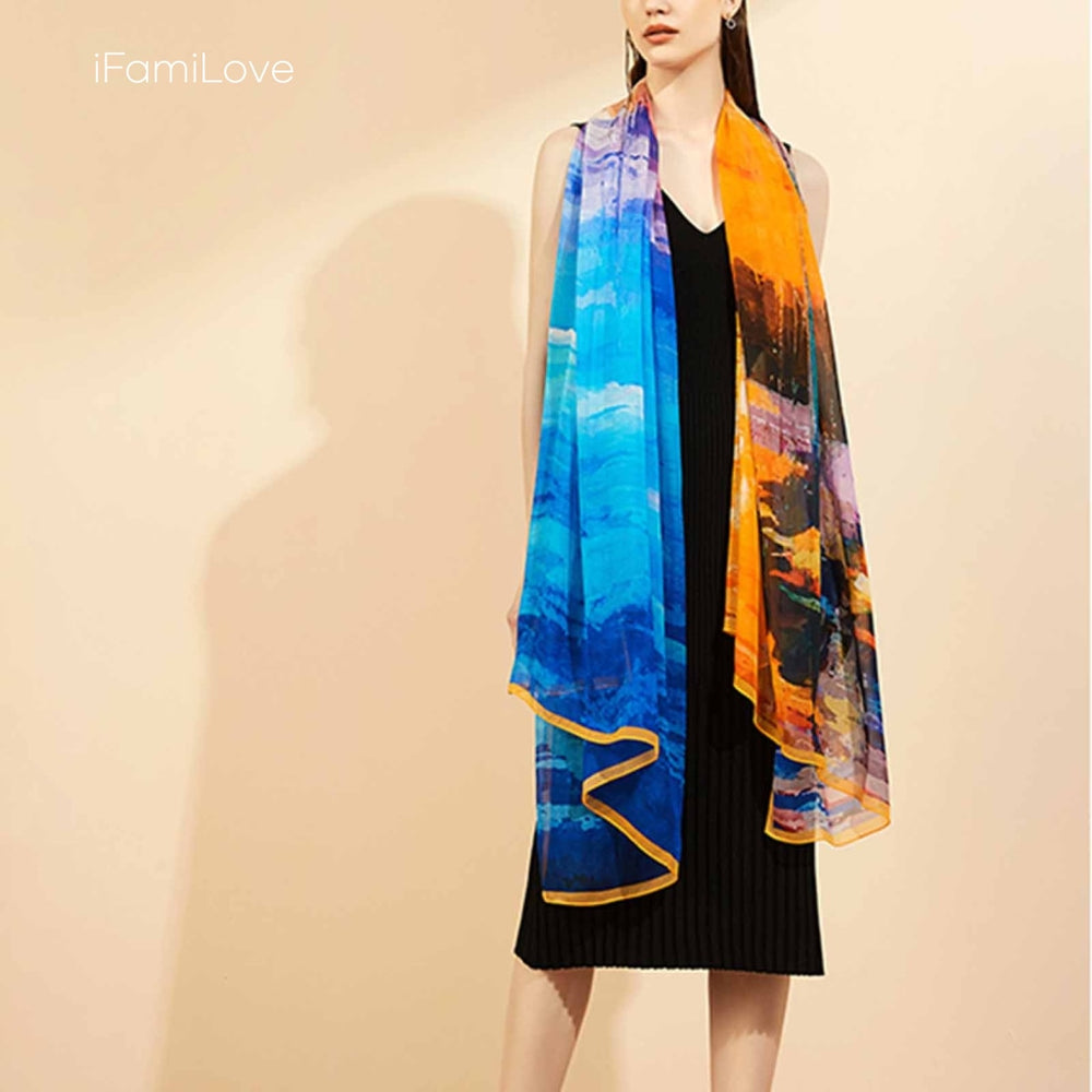 Elegant Rectangular Silk Chiffon Scarf