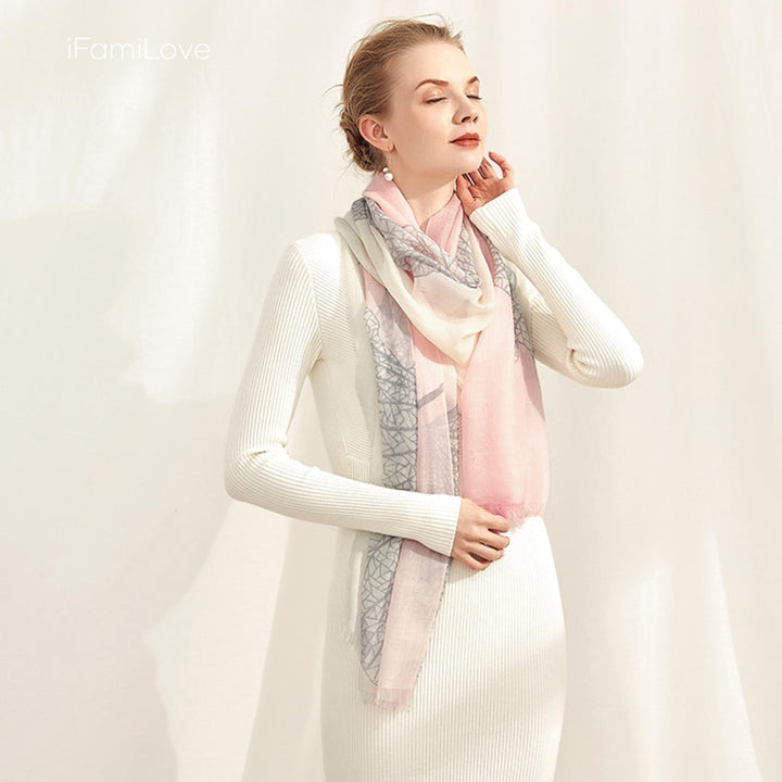 Luxury Floral Print Pure Cashmere Scarf Ls-026 / 196*70Cm