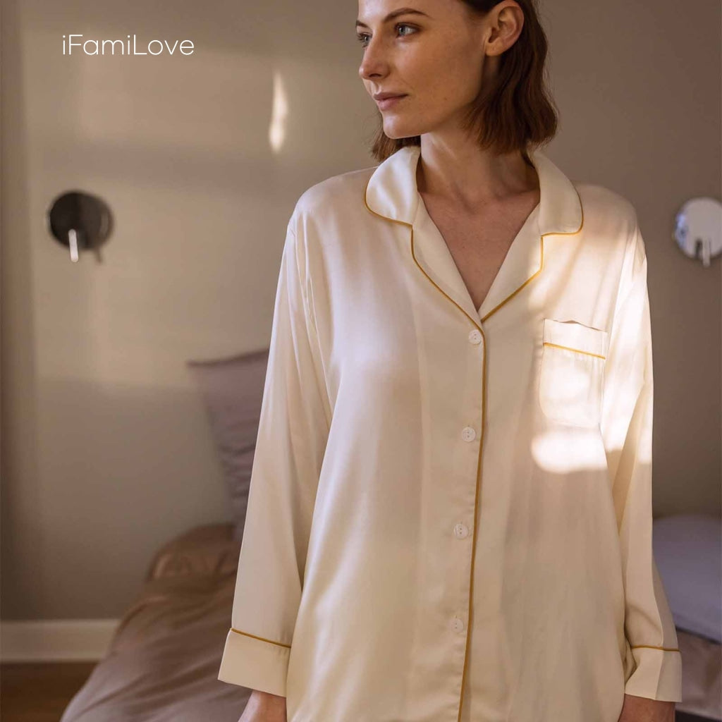 Petra Womens Tencel™ Modal Sleep Shirt Navy With White Piping