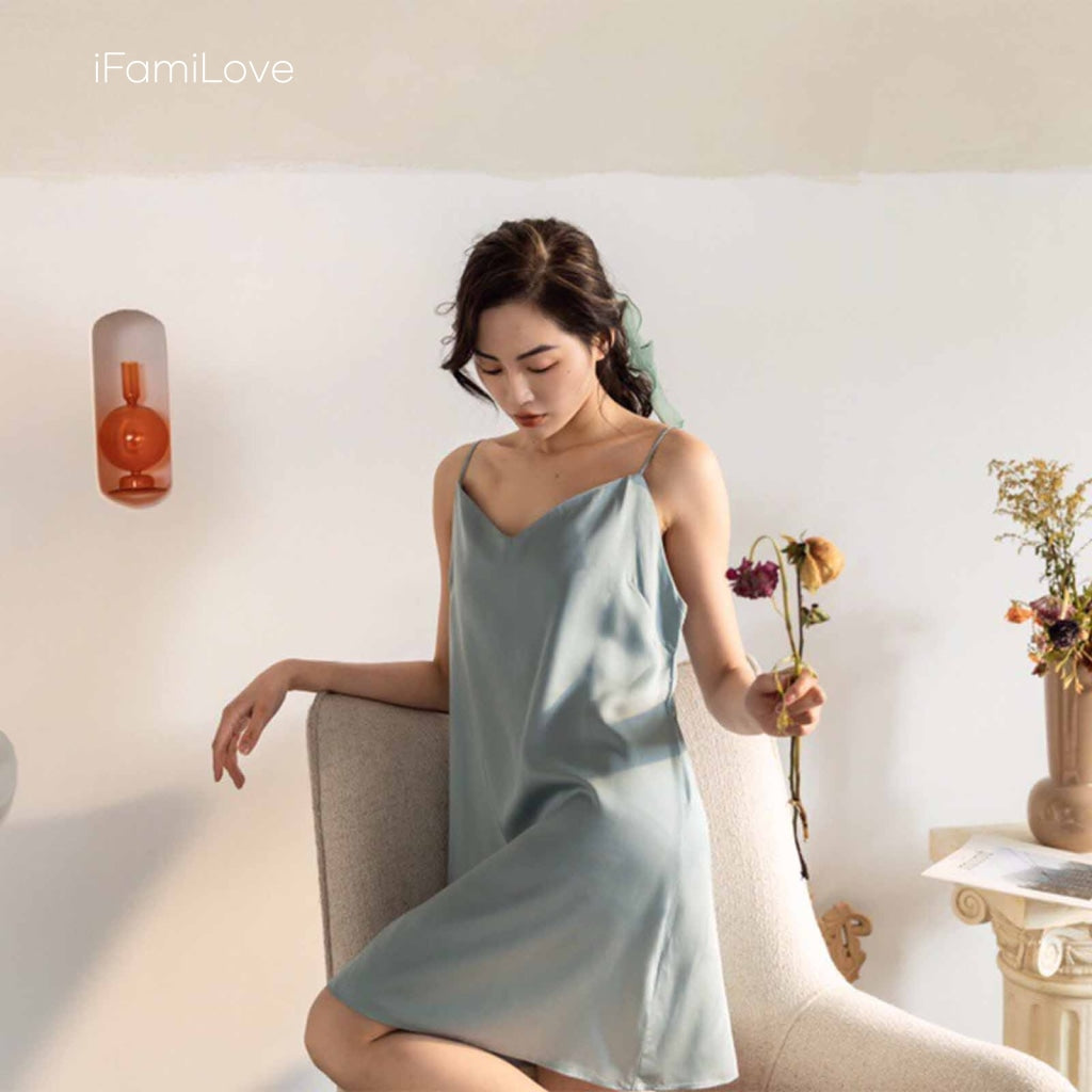 Silky Tencel Ladies Slip Dress Lake Blue / Free Size